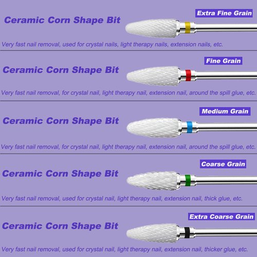 Fantexy Ceramic Nail Drill Bits Set,3/32'' Shank Professional Corn Shape Ceramic Bits,Acrylic Nail File Bits for Manicure Pedicure Cuticle Gel Nail Polishing,Use for Both Left and Right Handed(5 Pcs)