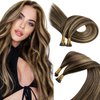 Sunny Itips Human Hair Extensions Brown 80S Itip Hair Extensions Real Human Hair Dark Brown Highlight Caramel Blonde Cold Fusion I Tip Natural Hair Extensions Highlight Hair for Women 16inch 50G