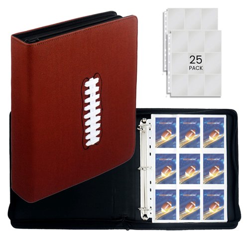 Performore Football Card Binder 9-Pockets Fits 450 Pockets, The Ultimate Football Zippered Ring Binder Card Holder Includes 25pages for sports trading cards. Organize and protect your cards like a pro