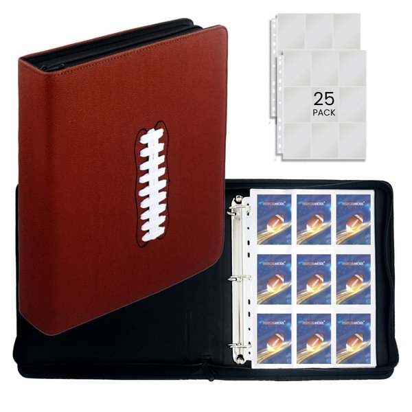 Performore Football Card Binder 9-Pockets Fits 450 Pockets, The Ultimate Football Zippered Ring Binder Card Holder Includes 25pages for sports trading cards. Organize and protect your cards like a pro