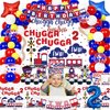 LXlucktim Chugga Chugga Two Two Party Decorations, 133 Pcs Ttrain Second 2nd Birthday Party Supplies for Boys Baby - Banner, Cake Toppers, Balloons, Tablecloth, Centerpieces, Crown, Poster