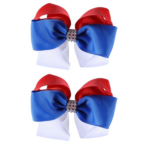 SUPCLIPS Patriotic Bow Hair Clips Handmade 4th of July Hair Bows Kids Girls Hair Accessories for ...