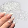 30 Sheets White Flower Nail Art Stickers, White Flower with Rhinestones Designs Nail Decals 3D Self Adhesive Nail Stickers Nail Art Supplies White Flower Stickers for Nails Decorations