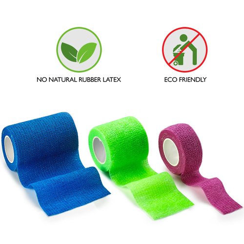MEDca Self Adhesive Non Woven Cohesive Bandage COMBO PACK 1 Inch 2 Inch and 3 inch X 5 Yards 6 of Each Size Total of 18 Rolls 'Rainbow Color"