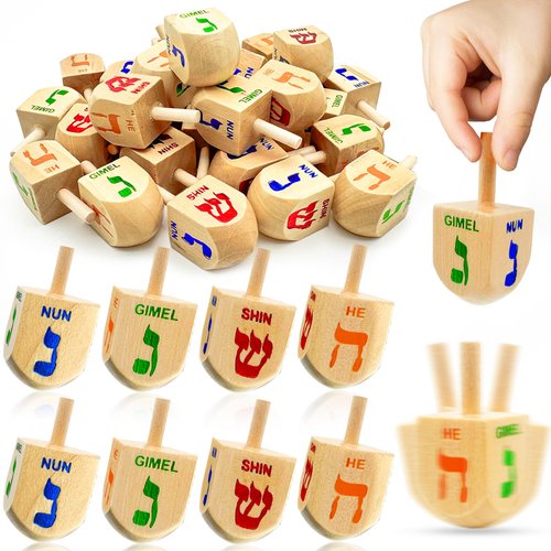 AMENON 30 Pack Wooden Hanukkah Dreidels Games, Hanukkah Gifts - Colorful Hebrew Letters Spinning Tops Toys DIY Painted Wood Dreidel Chanukah Dreidel for Hanukkah Party Games Hanukkah Decorations