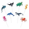 WERNNSAI 32 Pcs Ocean Cupcake Toppers - Ocean Theme Under the Sea Birthday Party Decorations for Boys Kids Ocean Animals Fish Cake Toppers Dolphin Cake Decor Picks Baby Shower Birthday Party Supplies