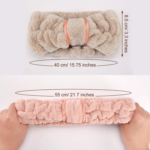 WILLBOND 4 Pack Microfiber Spa Facial Makeup Headbands Elastic Terry Cloth Head Wrap for Women Girls Washing Face Shower Yoga Sports (Coffee, Khaki, Pink and White)
