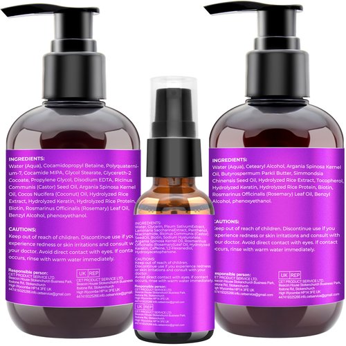 Hair Growth Shampoo and Conditioner Set With Rosemary, Biotin, Argan, and Castor Oils for Thinning, Damaged, Curly Hair