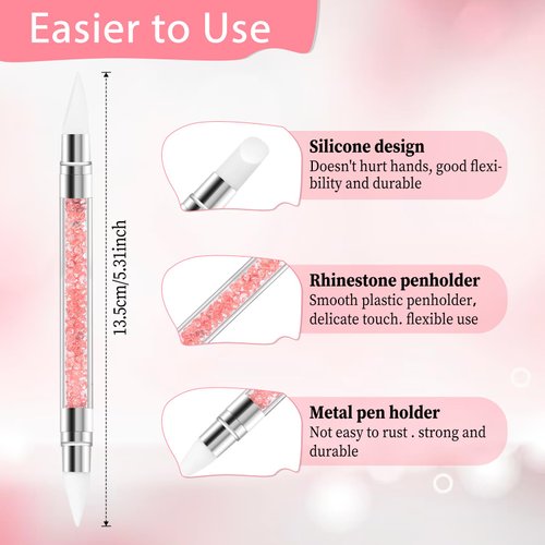 Abeillo 5PCS Nail Art Sculpture Pen, Nail Molding Gel Pen, Dual Tipped Silicone Cuticle Pusher, Resin Rhinestone Nail Art Pen Tools, Nail Polish Carving Sculpting Gel Pen for 3D Nail Art Design