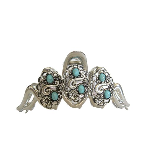 Generic Turquoise blue and silver western design metal native tribal hair claw clip