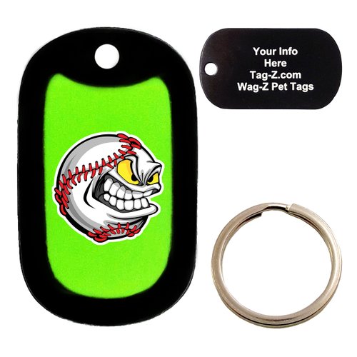 Custom Engraved Pet Tag - ANGRY BASEBALL LIME GREEN - Dog Tag - Tag-Z Wag-Z