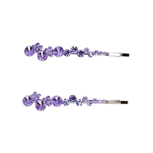 Faship A Pair Of Violet Light Purple Premium Rhinestone Crystal Floral Hair Clips Pins 2 Pcs