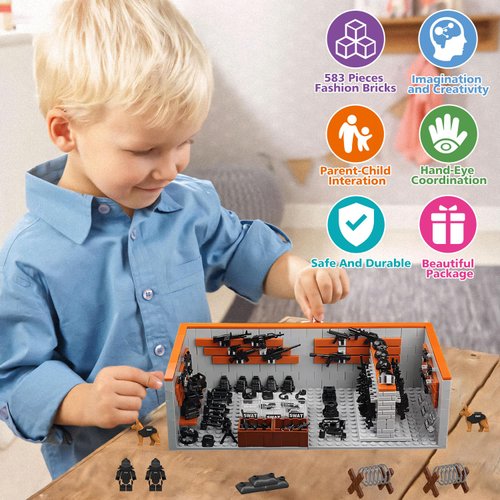 WINGIFT 583 Piece Armory Building Set,WW2 Military Base Army Equipment Building Kit,STEM Battle Swat Team Toys,Weapon Pack Military Equipment Gear Sets,Christmas Birthday Gifts for Boys,Teens,Adults