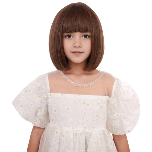Edivd Kids Brown Bob Wig Girls Short Honey Brown Bob Wig with Bangs Dark Brown Bob Wig for Child ...