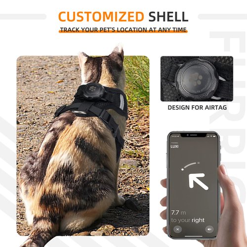 AirTag Cat Harness and Leash for Walking, Integrated Cat Vest with 100% Waterproof Air Tag Holder, Escape Proof Reflective Adjustable Vest Harnesses with Apple Air Tag Case for Cats, Kittens, Puppies