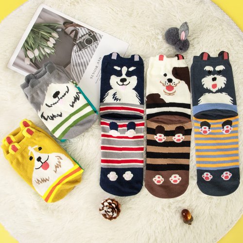 Pack of 5 Sweet Animal Design Women's Casual Comfortable Cotton Crew Socks, Style 1, One Size (5-8.5)