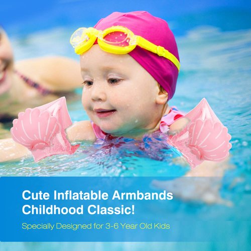MoKo Swim Arm Bands for Kids, Toddlers Begin to Swim Inflatable Pool Floats Sleeves, Cute Cartoon Swimming Wings Armlets Rings Floaties Tubes, Water Sports Learning Swim Training Aids, Scallop