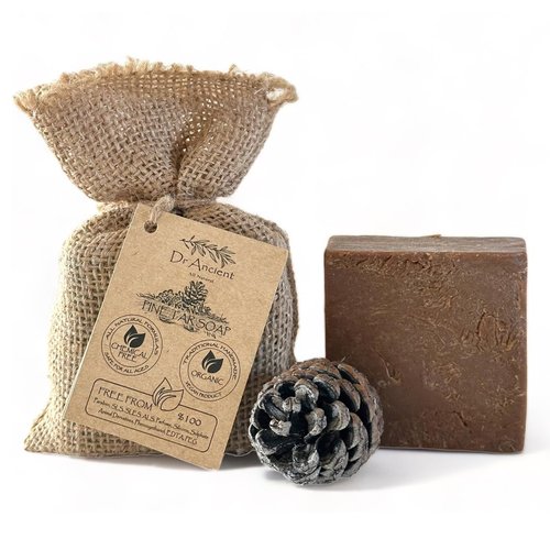 Dr.Ancient Black Soap Bar With Pine Tar Organic Natural Vegan Traditional Handmade Antique - Anti-Fungal, Acne, Eczema, Itchy Skin And Cellulite - No Chemicals, Pure Natural Soaps!