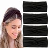 Hjiaruiky 4Pcs Turban Headbands for Women Boho Stretchy Fashion Headbands Fabric Twist Knotted Cloth Cute Thick Headband Head Wraps for Womens Girls Yoga Black