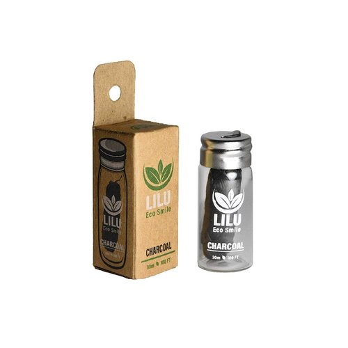 Organic Vegan Bamboo Charcoal Dental Floss in Reusable Glass Bottle | 100ft 33m | Eco-Friendly | Zero Wast