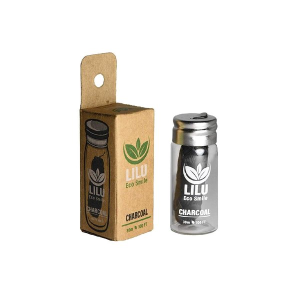 Organic Vegan Bamboo Charcoal Dental Floss in Reusable Glass Bottle | 100ft 33m | Eco-Friendly | Zero Wast