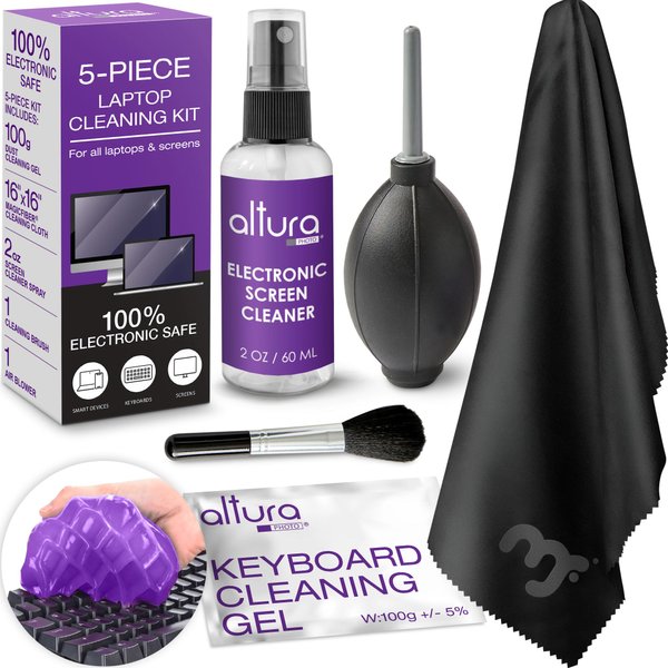 Altura Photo Laptop Cleaning Kit 5 pc - Keyboard Cleaning Kit - Includes Laptop Screen Cleaner, Air Blower, Brush, Keyboard Gel, & Microfiber Cloth - PS4 Cleaner - Keyboard & Computer Cleaner