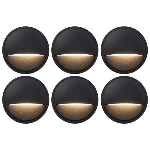 GKOLED Low Voltage LED Deck Lights, Landscape Stair Railing Light Fixture with 2W Integrated LED Chips, Die-cast Aluminum 12V AC/DC Accent Lighting with Black Powder Coated Finish (6-Pack), UL-Listed