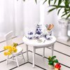 60 Pieces 1:12 Scale Miniatures Dollhouse Porcelain Tea Cup Set, Flower Pattern, Blue Porcelain, Plum Blossom, Red Rose Teapot Cup Set Porcelain Accessories (Elegant Porcelain Series)