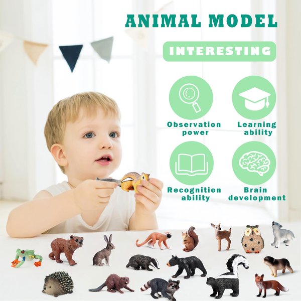 OLRMA Forest Animal Toy Figures - 18 PCS Realistic Wildlife Animal Figurines - Plastic Woodland Jungle Creatures Playset- Perfect for Birthday Gifts, Christmas, School Project & Collectibles