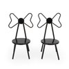 Miniature Chairs Set of 2Pcs Dollhouse Furniture Bistro Chair (Pack of 2) Butterfly Backrest Designed Miniature Soldier Metal Chair Model Accessories Iron Dinning Chair Decoration (Black)