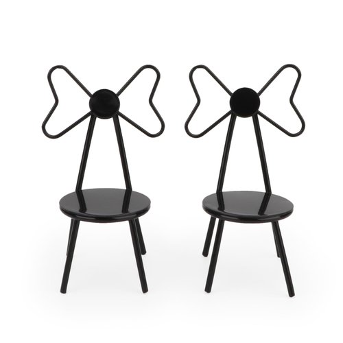 Miniature Chairs Set of 2Pcs Dollhouse Furniture Bistro Chair (Pack of 2) Butterfly Backrest Designed Miniature Soldier Metal Chair Model Accessories Iron Dinning Chair Decoration (Black)