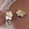 Sttiafay Vintage Enamel Flower Stud Earrings Camellia Flower Earrings Gold Crystal Flower Petal Earrings White Petal Stud Earrings Jewelry for Women