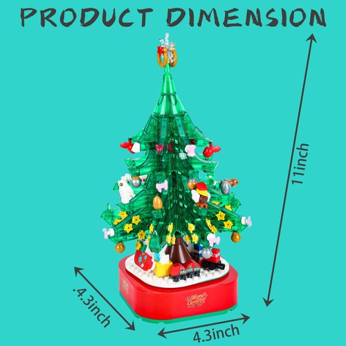 Christmas Tree Building Block with Music Box & Led Light, Christmas Building Blocks Toddler Toys - Rotating Christmas Tree Building Set for Boys and Girls, Xmas Gift for Kids 3-18, Christmas Tree
