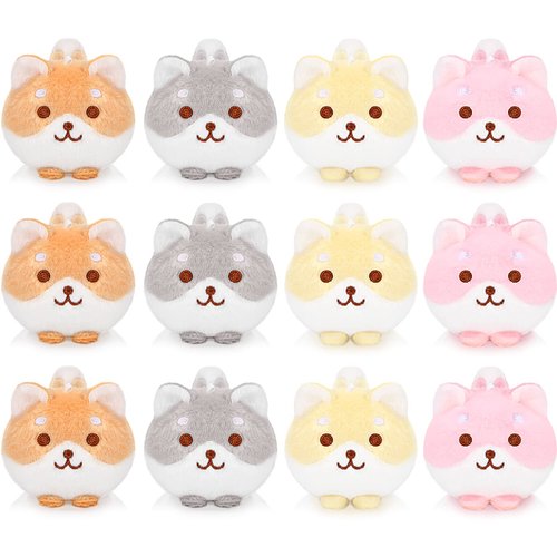 Meooeck 12 Pcs Mini Puppy Stuffed Animals 3.4 Inch Cute Plush Shiba Inu Furry Toys Bulk Soft Stuffed Puppy Dog Decompress Keychain for Christmas Party Birthday Goodie Bag Stuffers Classroom Prizes