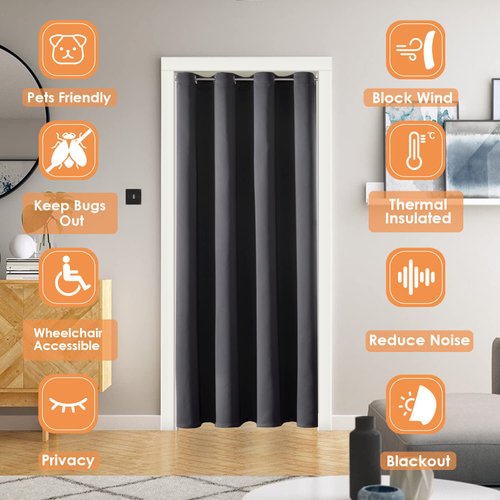 ChrisDowa Blackout Curtains for Doorways and Closets, Thermal Insulated Temporary Room Dividers (1 Panel, Dark Grey, 34 x 80 Inch)