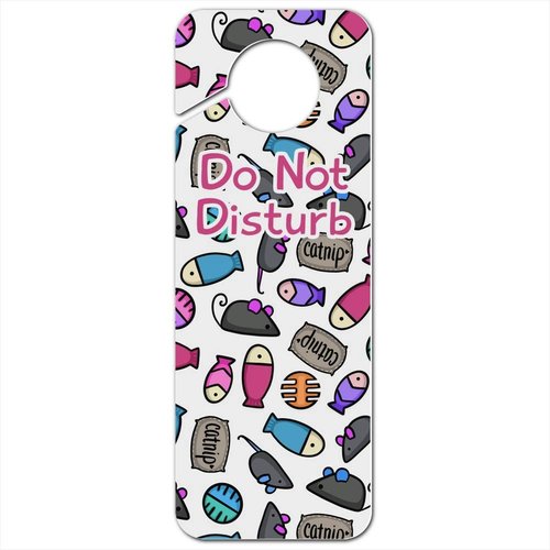 GRAPHICS & MORE Cat Toys Mouse Fish Catnip Pattern Plastic Door Knob Hanger Sign