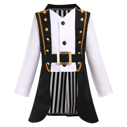 Pirate Costume for Kids Boys Medieval Renaissance Tailcoat Blazer Tuxedo Coat Vintage Cosplay Halloween Christmas Carnival Trick or Treating Party Pretend Play Storybook Dress Up Black 7-8 Years
