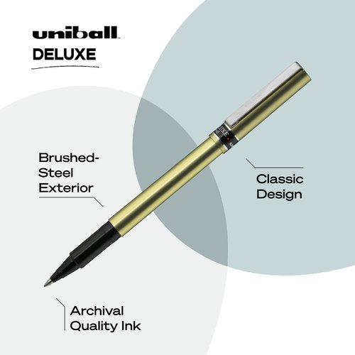 Uniball Deluxe Rollerball Pen - 12 Black Pens, 0.7mm Fine Point Roller Pens - School & Office Supplies, Ink Pens, Teacher Pens, Smooth Writing Pens - Back to School