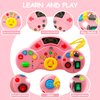 Majobee Montessori Toys Busy Board for Toddlers 2-4, LED Musical Light Switch Toys for 1-3 Year Old, Sensory Activities for Kids, Preschool Educational Travel Toys for Boy Girl Birthday Gift Pink