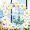 Daisy Balloons with Smiley Face 12 Pcs White Daisy Flower Smiley Face Foil Balloons for Birthday Wedding Hippie Boho Girl Groovy Daisy Party Decorations Supplies