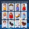 Vercraft 12 Pcs Small Nativity Set Resin Small Christmas Nativity Figurine Christmas Little Nativity Playset Figurine Christmas Manger Scene with Baby Jesus Stable for Xmas Tabletop Indoor Decoration