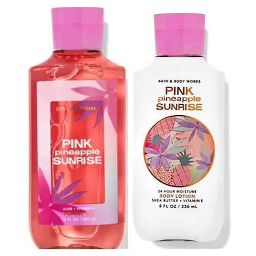 Bath and Body Works Pink Pineapple Sunrise Signature Collection Body Lotion and Shower Gel Gift Sets For Women (Pink Pineapple Sunrise)
