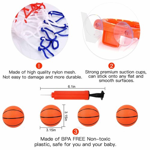 CYFIE Bath Toys Toddler, Bathtub Basketball Hoop for Kids Girls Boys, Suction Cup Shower Basketball Hoops for Shooting Ball Games