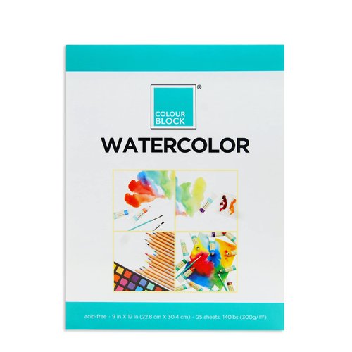 COLOUR BLOCK Watercolor Paper Pad | 25 Sheets | 9x12 Inches | Premium Thick and Absorbent Drawing Pad | Great for Paint Pen, Chalk Pen, Brush Pen, Water Color, Colored Pencils and Oil Paint Set