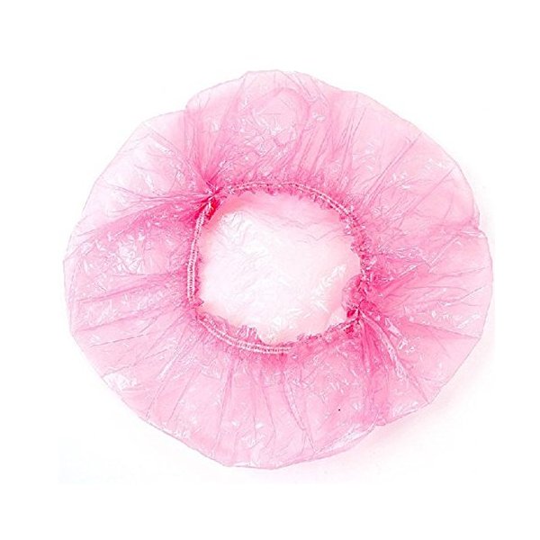 100Pcs Disposable Elastic Plastic Shower Caps Bath Hair Cap for Spa,Home Use,Hotel and Hair Salon (Pink)