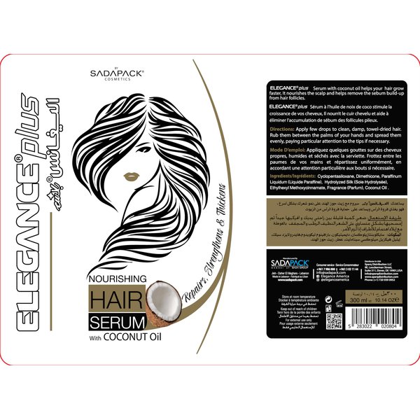 Elegance Plus Hair Serum, 10.1 Oz, Coconut Based, Hair Serum that Nourishes and Softens your Hair, Long Lasting Shine