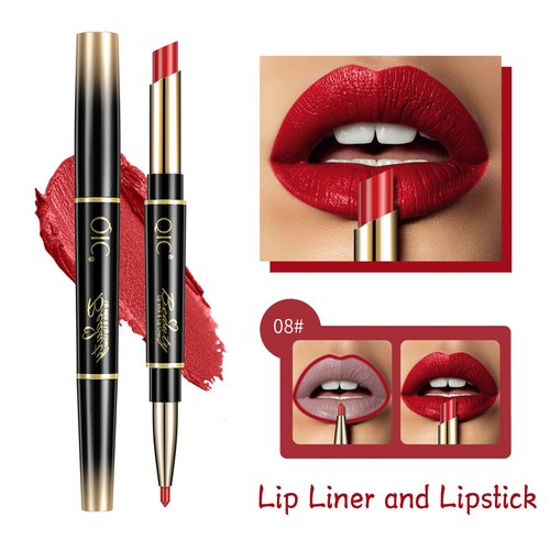 KUNSHNBEI Red Lip Liner and Lipstick for Women, Long Lasting color 2 in 1 Lipstick with Lip Liner Pencil Combo, Lipliner Pencil, Waterproof 24 Hour lipstick with lip liner