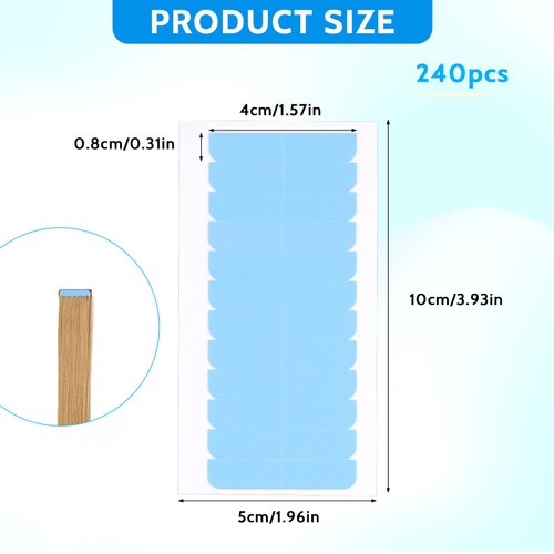 Hair Extension Tape, 240 Pieces Double Sided Adhesive Tape in Tape Replacement Invisible Waterproof Lace Front Wig Tape Tabs Real Hair Extensions Supplies for Human Hair Extensions No Residue 4x0.8cm