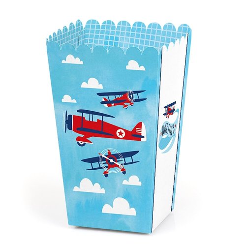 Taking Flight - Airplane - Vintage Plane Baby Shower or Birthday Party Favor Popcorn Treat Boxes - Set of 12