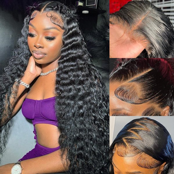 AskWish 30 Inch Lace Front Wig Human Hair Pre Plucked 13x4 Transparent HD Lace Frontal Wigs Human Hair Deep Wave Lace Front Wigs Human Hair 180% Density Curly Wigs for Black Women